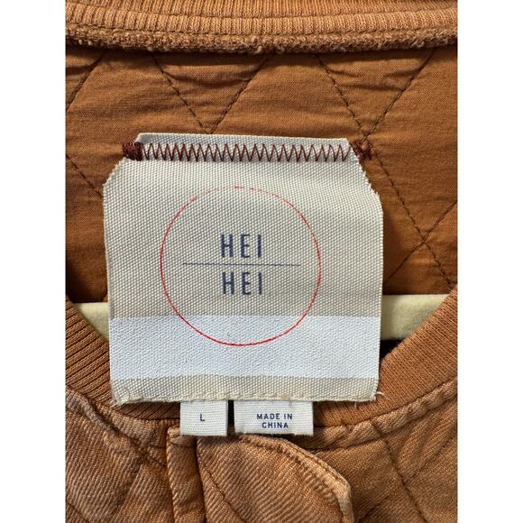 Anthropologie Hei Hei Rust Orange Quilted Zip Bomber Jacket Size L - Picture 4 of 9